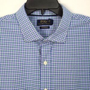 Polo Ralph Lauren Performance Dress Shirt XXL Blue Plaid Long Sleeve Button Up